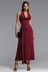 Yaliu Romantic Contour Halter Cowl Neck Knot Knit Maxi Dress