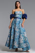Rikiny Elegant Tailored Puff Sleeve Floral Print Maxi Dress