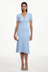 Yasir Elegant Contour V Neck Short Sleeve Knit Midi Dress