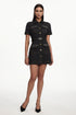 Mauris Chic Tailored Short Sleeve Rhinestone Denim Mini Dress