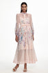 Mamie Resort Flowy Long Sleeve Rhinestone Print Woven Maxi Dress