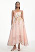 Takila Resort Cinched Sleeveless Butterfly Floral Print Woven Maxi Dress