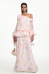 Miyasa Resort Flowy Off Shoulder Long Sleeve Ruffle Abstract Print Maxi Dress