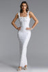 Shea Elegant Contour Square Neck Floral Pearl Bandage Maxi Dress