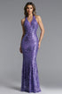 Rode Chic Contour Halter Deep V Sequin Pattern Maxi Dress