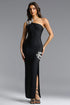 Ferlia Chic Contour One Shoulder Rhinestone Bird Embellished Bandage Maxi Dress