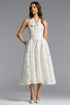 Delaney Romantic Tailored Halter Floral Jacquard White Maxi Dress