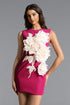 Hzere Elegant Tailored Sleeveless Floral Embroidered Rose Pink Mini Dress