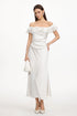Juno Elegant Tailored Off Shoulder Ruched Ruffle Maxi Dress