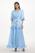 Lori Resort Flowy Short Sleeve Ruched Ruffle Organza Maxi Dress