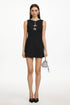 Lakei Elegant Tailored Round Neck Sleeveless Rhinestone Bow Woven Mini Dress