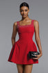 Trese Classic Tailored Square Neck Pleated Crystal Mini Dress