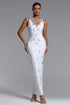 Ibbie Glamorous Contour Halter V Neck Rhinestone Bandage Maxi Dress