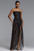 Tamarah Chic Contour Strapless Ruched Print High Slit Maxi Dress