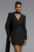 Zamiel Chic Tailored V Neck Long Sleeve Ruched Stripe Woven Mini Dress