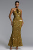 Liza Elegant Contour Halter Floral Sequin Maxi Dress