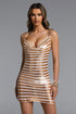 Vallea Sexy Contour Deep V Stripe Chainmail Mini Dress