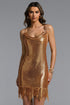Gabriella Sexy Contour Cowl Neck Chainmail Gold Mini Dress