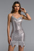 Gabriella Sexy Contour Cowl Neck Chainmail Silver Mini Dress