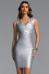Ezra Glamorous Contour V Neck Sleeveless Silver Bandage Mini Dress