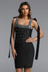 Eren Classic Contour Square Neck Bow Rhinestone Bandage Mini Dress