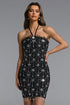Soraya Glamorous Contour Halter Rhinestone Chain Bandage Mini Dress