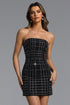 Eudora Classic Tailored Strapless Plaid Crystal Mini Dress
