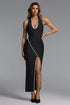 Keeli Elegant Contour Halter Pearl High Slit Maxi Dress