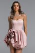 Megan Romantic Tailored Strapless Floral Puff Mini Dress
