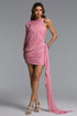 Gilda Chic Flowy One Shoulder Asymmetric Ruched Pink Mini Dress