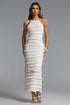 Lexi Elegant Contour Halter Ruched Ruffle Maxi Dress