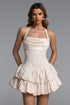 Nialla Elegant Contour Halter Pleated Puff Mini Dress