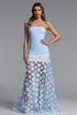 Falzer Sleeveless Netting Wafer Blue Maxi Dress