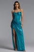 Zuly Chic Contour Strapless Ruched High Slit Sequin Maxi Dress