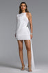 Gilda Chic Flowy One Shoulder Asymmetric Ruched White Mini Dress