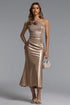 Fabia Chic Contour Halter Floral Knit Top and Satin Maxi Skirt Set
