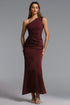 Suky Elegant Contour One Shoulder Pleated Satin Maxi Dress