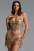 Lilian Glamorous Halter Rhinestone Metal Chain Top and Skirt Set
