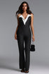 Jiusi Chic Contour Halter Contrast Tuxedo Bandage Jumpsuit