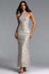 Jenn Elegant Contour Halter Sequin Maxi Dress