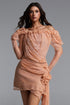 Verza Romantic Flowy Long Sleeve Off Shoulder Ruched Lace Mini Dress