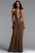 Elaia Sexy Flowy Halter Ruched Cut Out Brown Maxi Dress