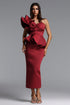Luysa One Shoulder Asymmetry Red Midi Set