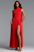 Kailani Chic Flowy High Neck One Shoulder Pleated High Slit Maxi Dress