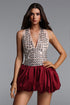 Uano Glamorous Contour Halter Puff Red Mini Dress