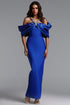 Sloan Halter Diamond Off Shoulder Bandage Blue Maxi Dress