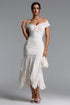 Xiacly Elegant Contour Ruched Lace Knit Maxi Dress