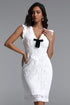 Fagro Elegant Cinched V Neck Sleeveless Bow Ruffle Knit Mini Dress