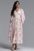 Naira Resort Flowy V Neck Long Sleeve Floral Print Detailing Maxi Dress