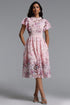 Leanna Resort Flowy Short Sleeve Floral Print Lace Midi Dress
